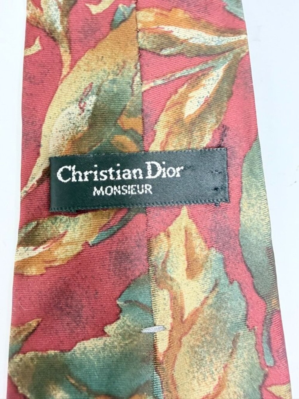 Christian Dior Monsieur Vintage Silk Tie Abstract Floral Leaf Burgundy Gold 4" - Picture 3 of 5